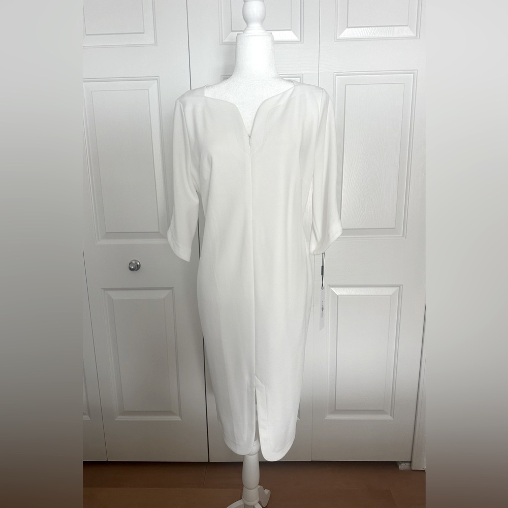 NWT Calvin Klein Women’s Cream Polyester Blend Shift Dress Size 14